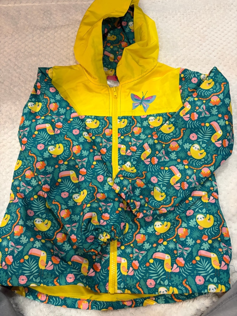 Kids' Waterproof Teal & Yellow Raincoat with Hood